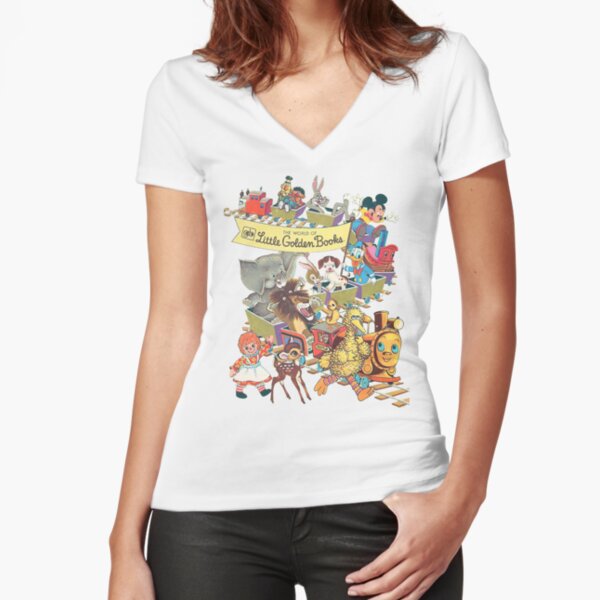 Pequeños libros dorados Camiseta entallada de cuello en V