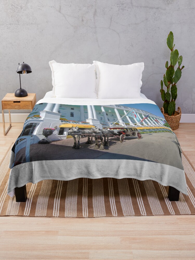Thumbnail 1 of 6, Throw Blanket, Carriage at the Grand Hotel, Mackinac Island, Michigan designed and sold by Catherine Sherman.