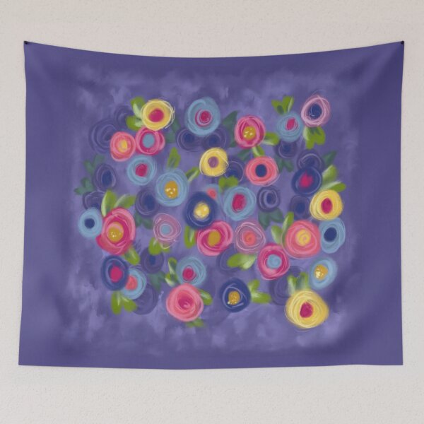 Item preview, Rose Garden Rose Flowers Cottage Garden blue purple pink yellow green designed and sold by larilou-art.