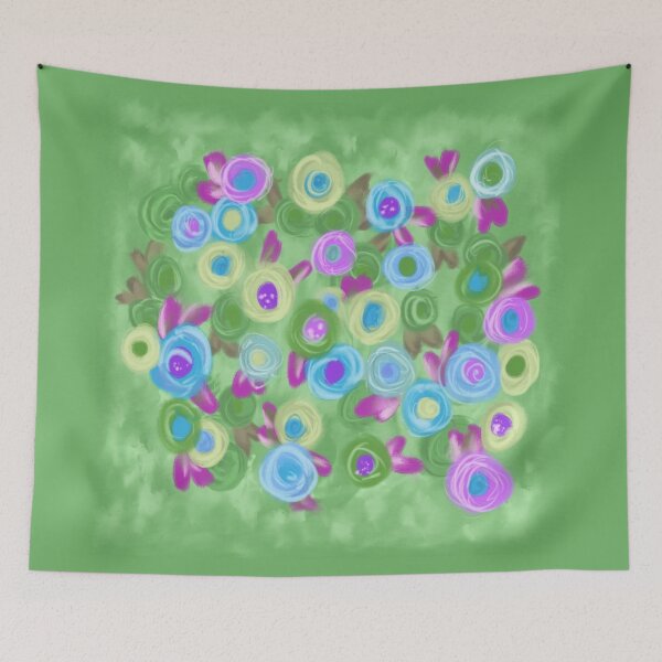 Item preview, Rose Garden Rose Flowers Cottage Garden blue purple pink yellow green designed and sold by larilou-art.