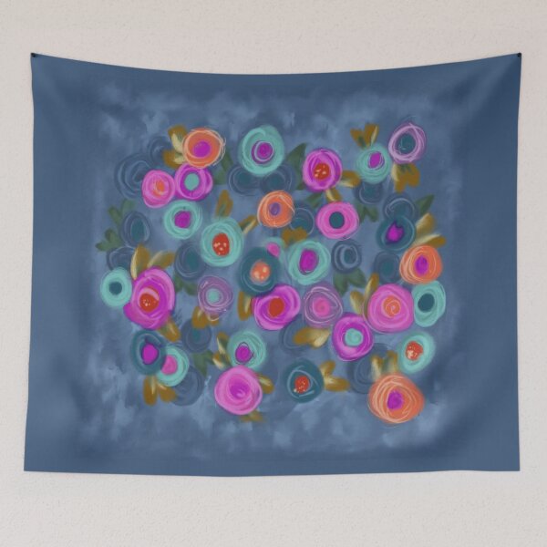 Item preview,  Rose Garden Rose Flowers Cottage Garden blue purple pink orange turquoise designed and sold by larilou-art.