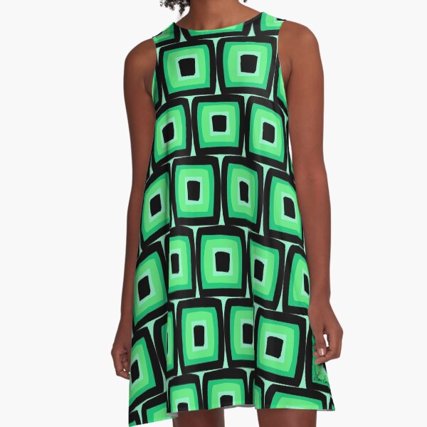 Green Squares A-Line Dress