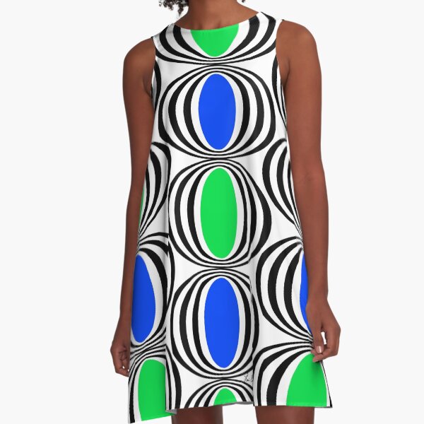 Blue Green Black Circles A-Line Dress