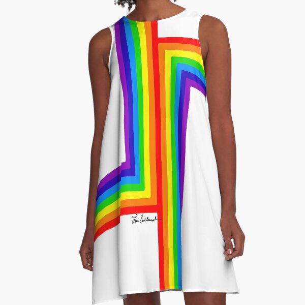 Modern Rainbow on White A-Line Dress