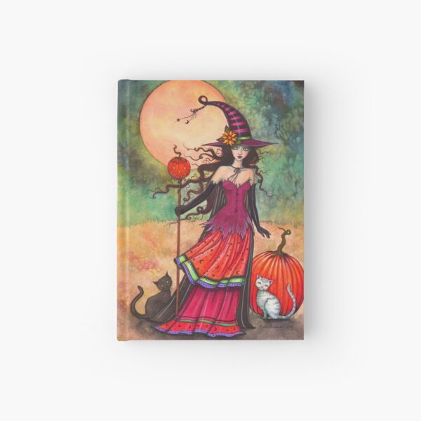 October Moon Witch and Cat Fantasy Art Illustration Hardcover Journal