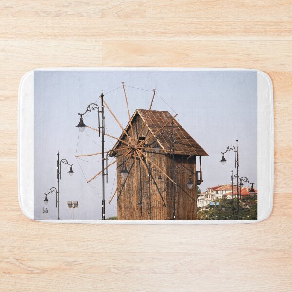 Item preview, old wooden windmill and street lights Nessebar Bulgaria designed and sold by goceris.