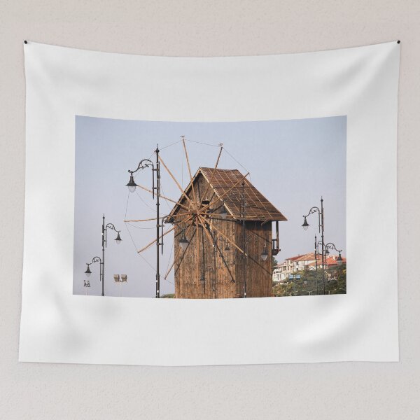 Item preview, old wooden windmill and street lights Nessebar Bulgaria designed and sold by goceris.