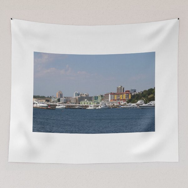 Item preview, port with yachts and hotel buildings Nessebar Bulgaria summer season designed and sold by goceris.