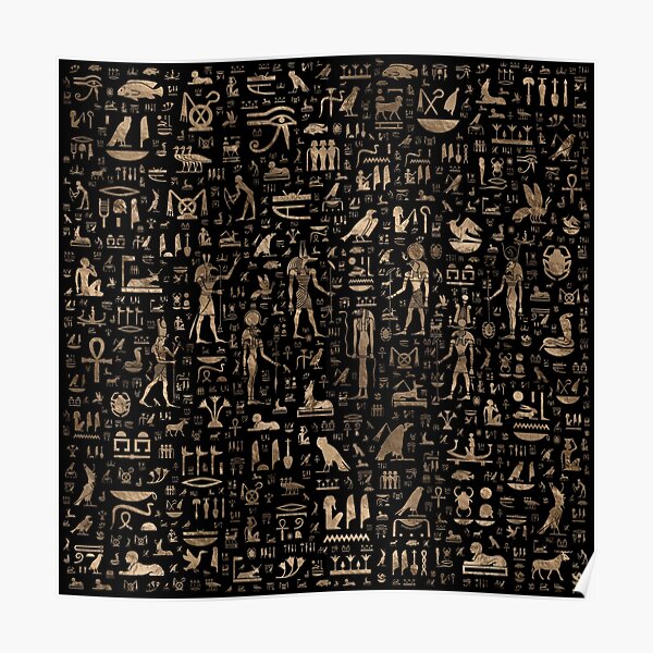 Ancient Egyptian Gods and hieroglyphs - Black and gold Poster