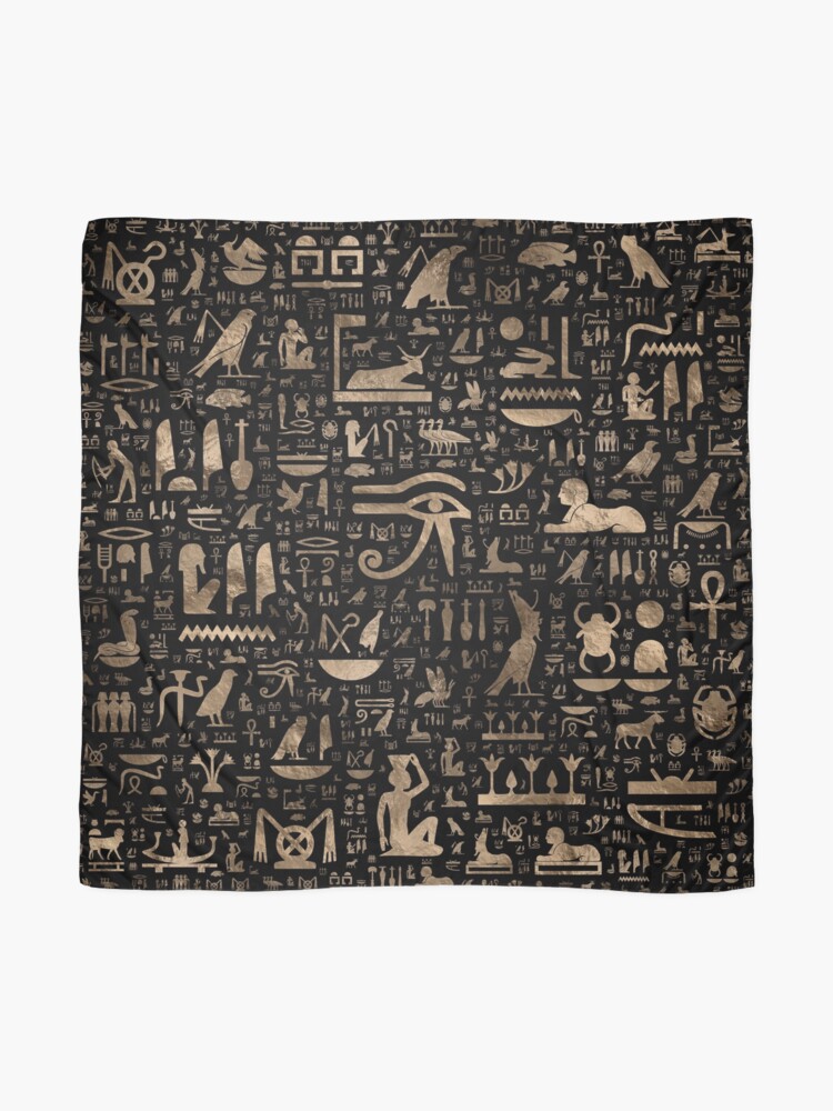Thumbnail 2 of 3, Scarf, Ancient Egyptian hieroglyphs - Black and gold  designed and sold by k9printart.