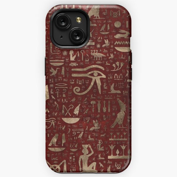 Ancient Egyptian hieroglyphs Red Leather and gold