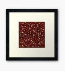 Ancient Egyptian Gods and hieroglyphs - Red Leather and gold Framed Print