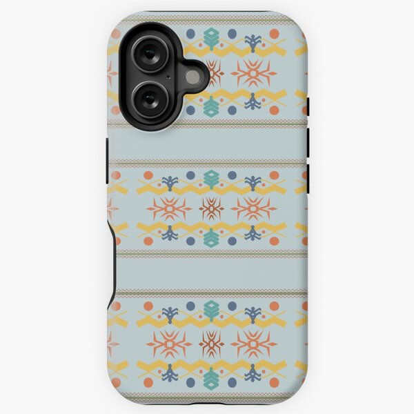 Aperçu de l'œuvre Motif géométrique orange et jaune tribal aztèque primaire avec fond bleu créée et vendue par infinitygrafix.