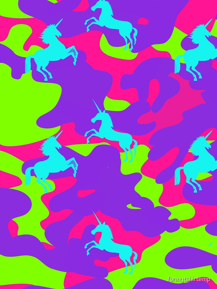 "Unicorns on Neon Purple Pink and Lime Green Camo Camouflage" T-shirt