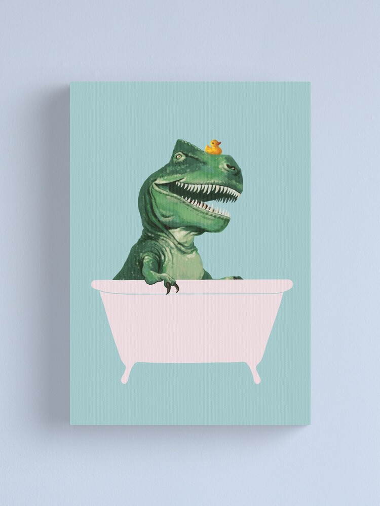 Discover Playful T-Rex in Bathtub in Green | Canvas Print