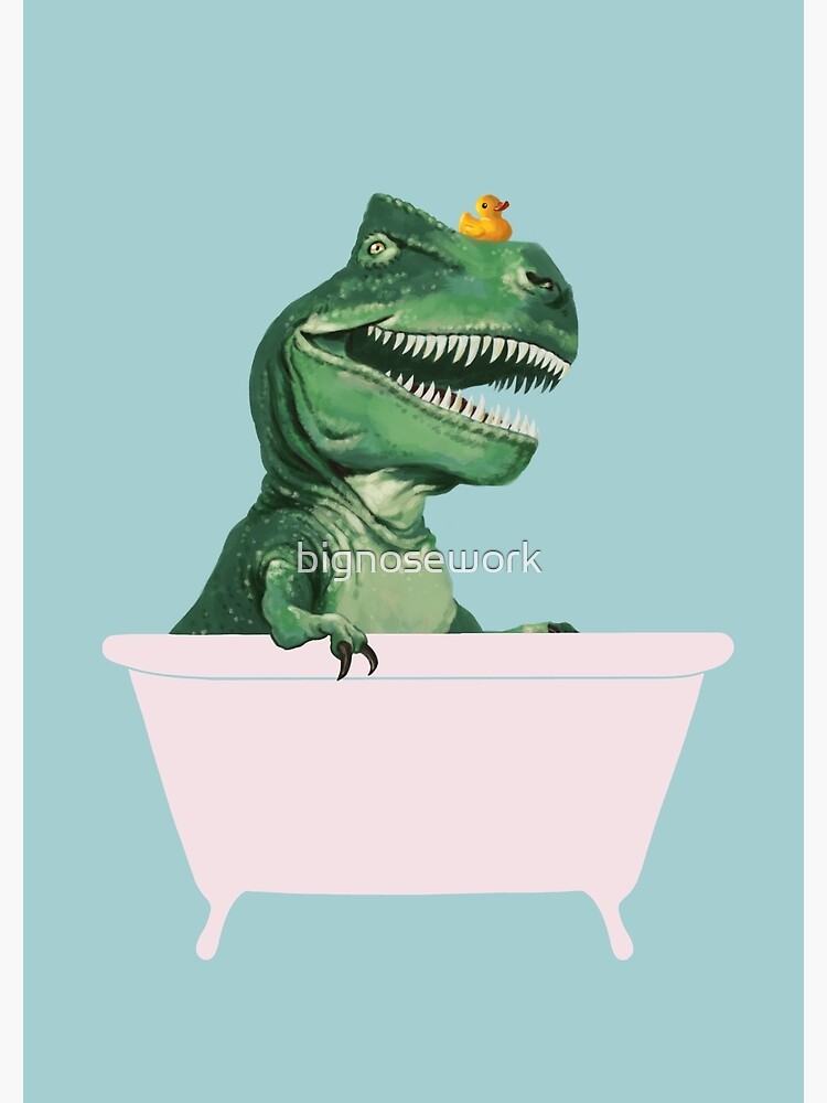 Discover Playful T-Rex in Bathtub in Green | Canvas Print