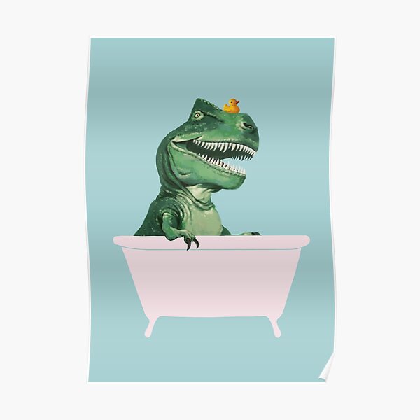 Playful T-Rex in Bathtub in Green Poster