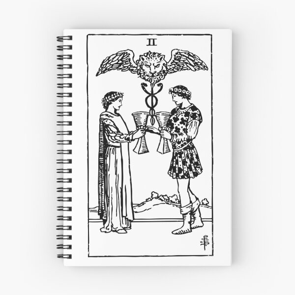 Item preview, Tarot Card : 2 of Cups | Two of Cups black & white designed and sold by tarotcarddesign.