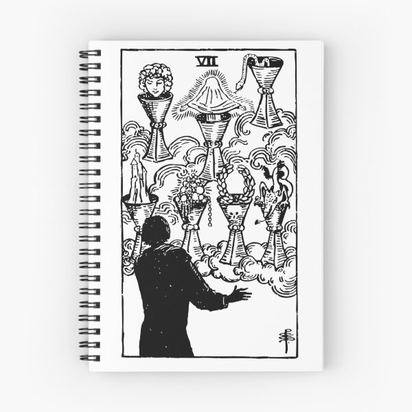 Item preview, Tarot Card : 7 of Cups | Seven of Cups black & white designed and sold by tarotcarddesign.