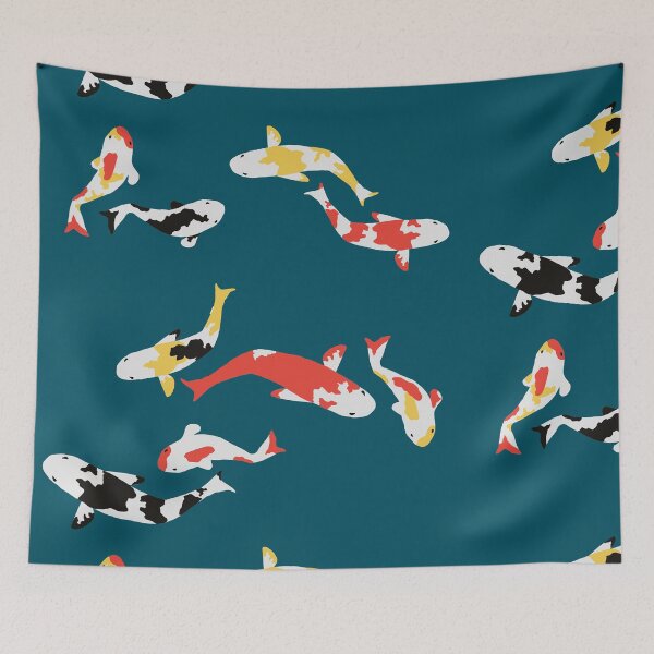 Item preview, Multicolored Koi Pattern on Cyan designed and sold by designcardinal.