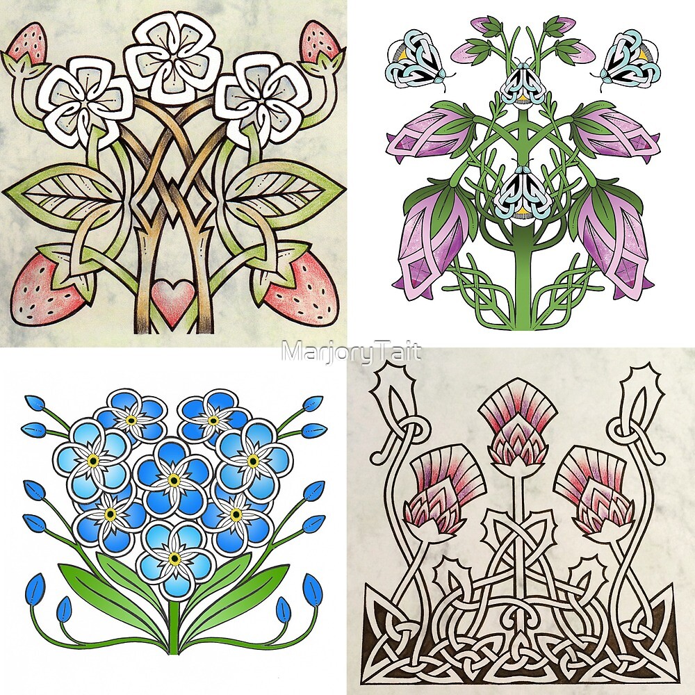 "4 Celtic Flowers" by MarjoryTait Redbubble