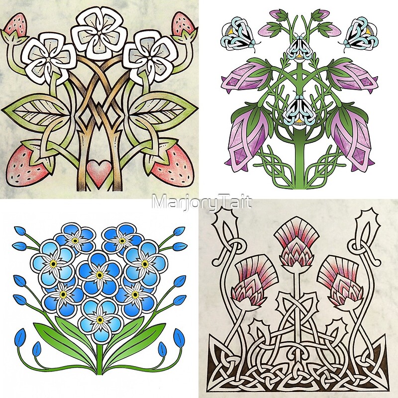 "4 Celtic Flowers" by MarjoryTait Redbubble