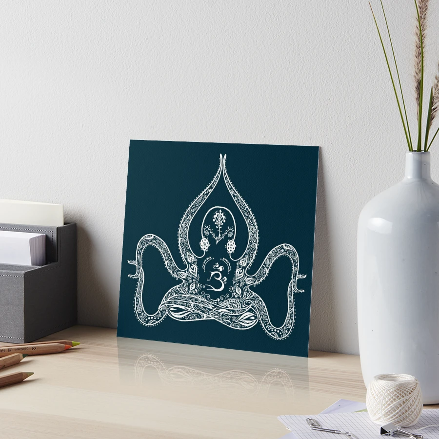 Cartoon drawing of an octopus practicing yoga