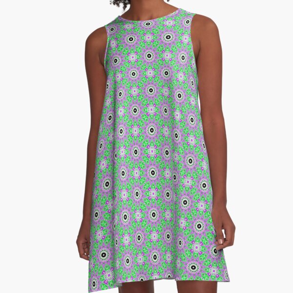#Scrapbook, #design, #pattern, #repetition, abstract, illustration, square, color image, geometric shape, retro style A-Line Dress