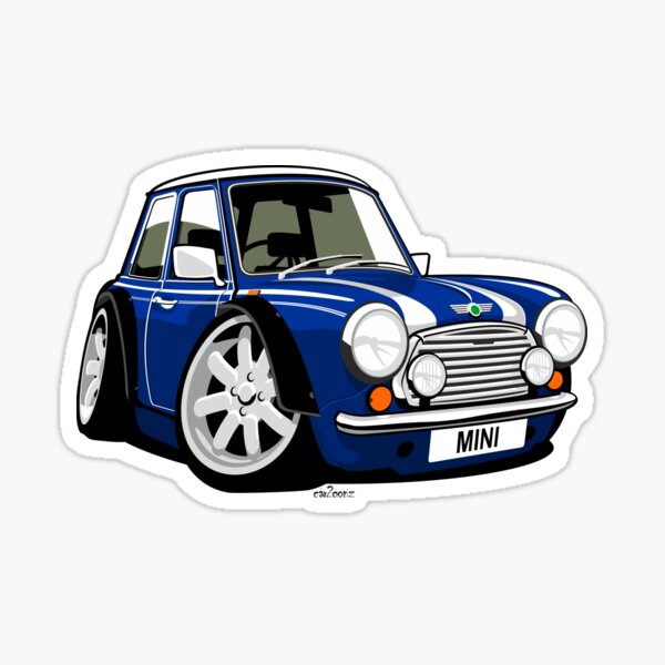 "Classic Mini caricature blue" Sticker for Sale by car2oonz | Redbubble