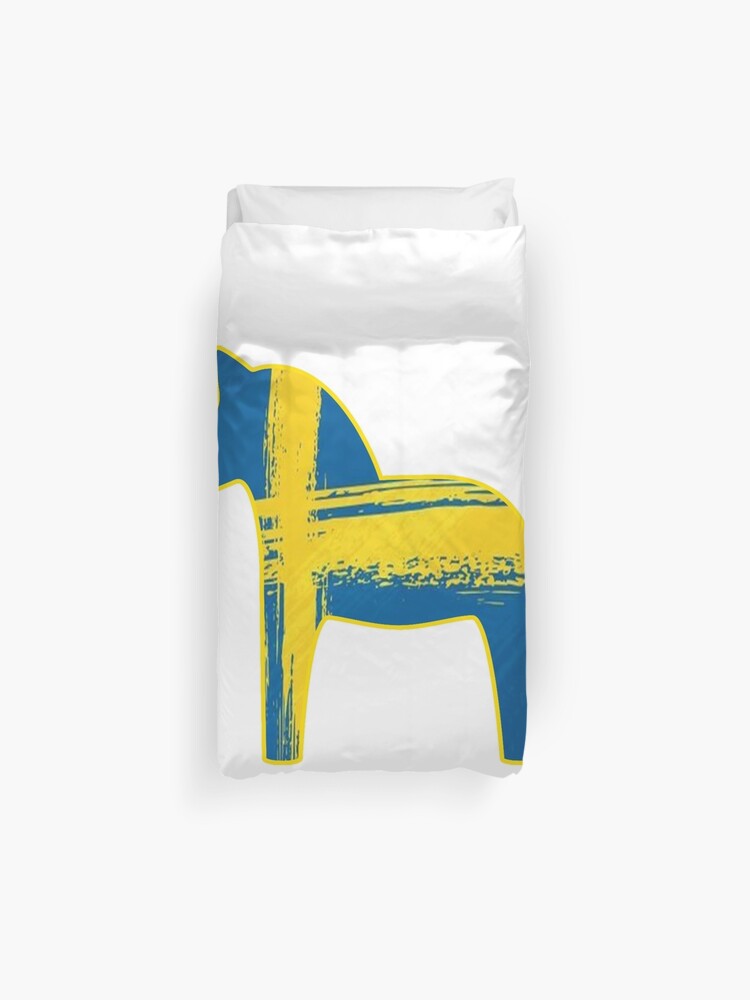 Dala Horse Swedish Flag Painted Distressed Sweden Dalahost Duvet