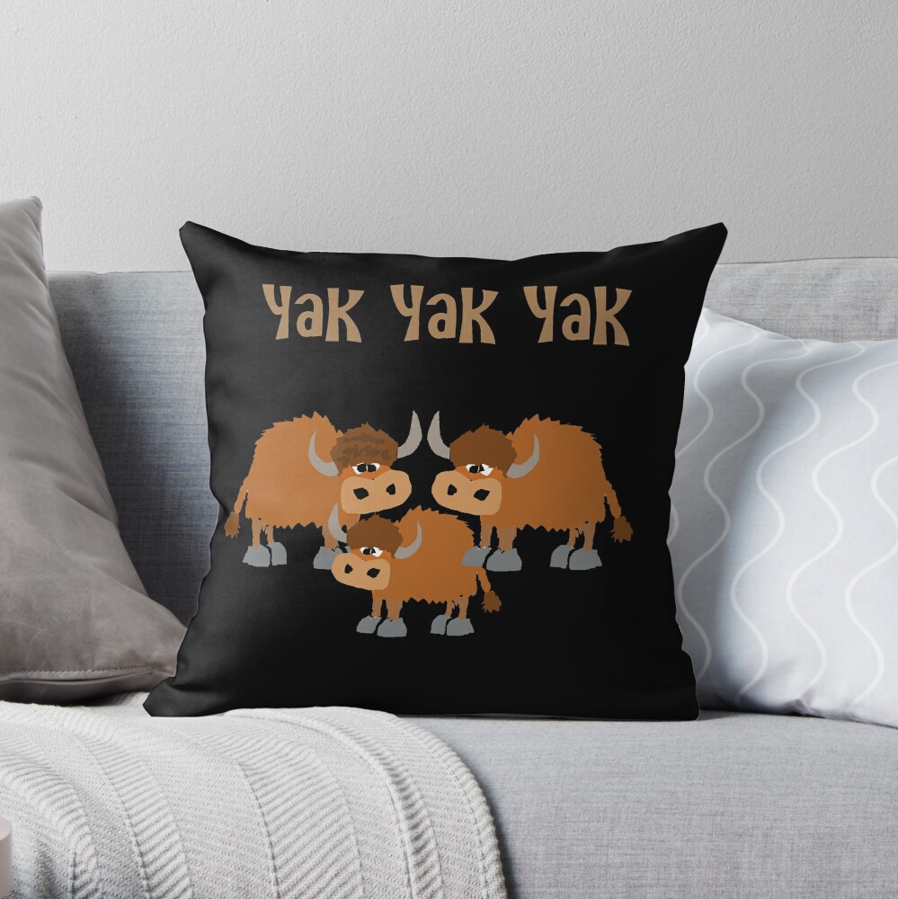 "Funny Yak Yak Yak Pun Cartoon With Three Yak Animals" Throw Pillow By ...