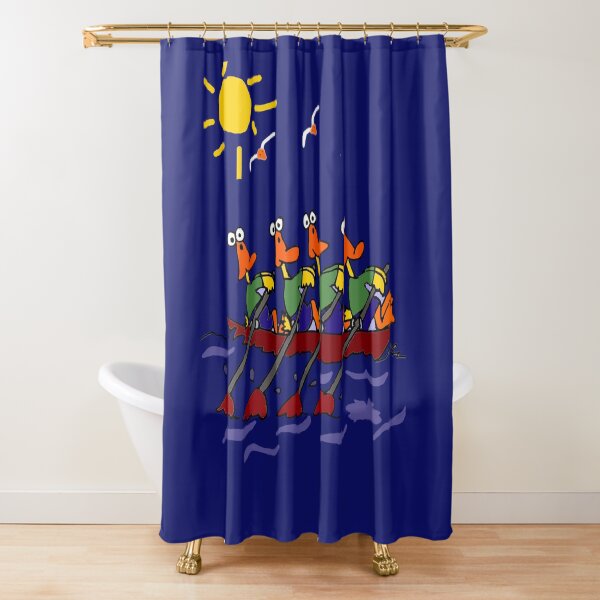 Funny Ducks in a Row Boat Pun Cartoon Shower Curtain