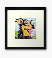 Pop Art Dog and Grass Ink Painting in Intense Colors and Patterns Framed Print