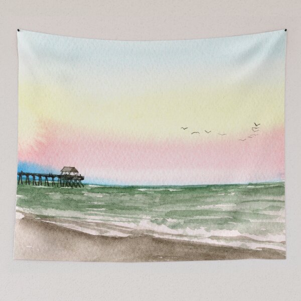 Item preview, Watercolor Beach Sunset, Pier on the Ocean designed and sold by Dani Reber.