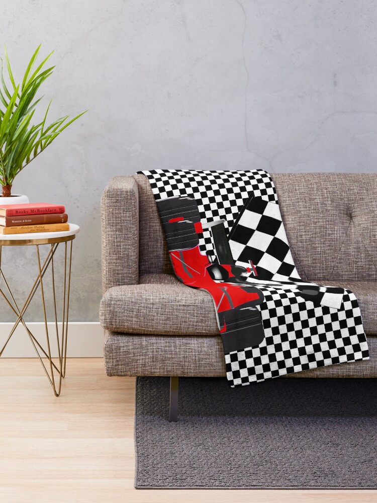 Alternate view of Red Race Car with Checkered Flag Throw Blanket