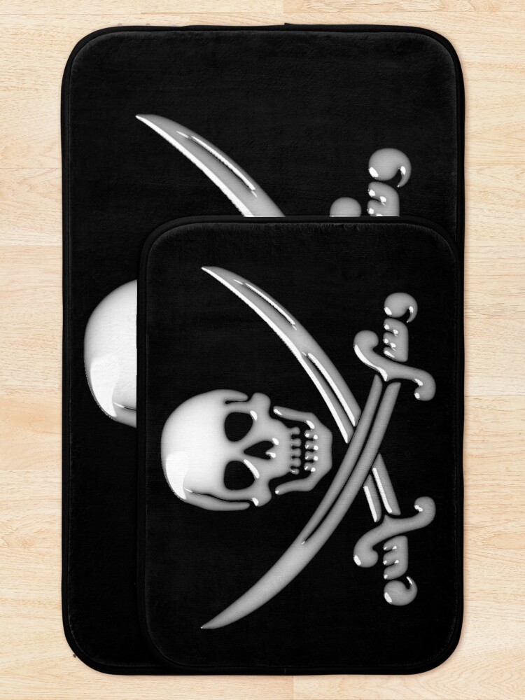 Alternate view of Glassy Pirate Skull & Sword Crossbones Bath Mat