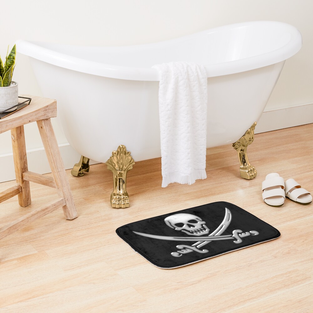 Glassy Pirate Skull & Sword Crossbones Bath Mat