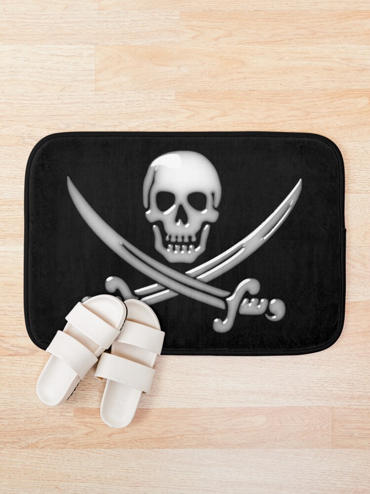 Alternate view of Glassy Pirate Skull & Sword Crossbones Bath Mat