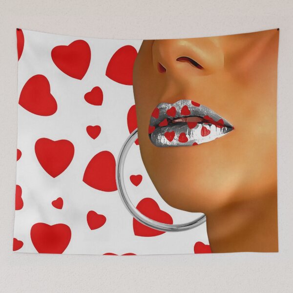 Item preview, Lips in red hearts designed and sold by Yamy Morrell Art and Design.