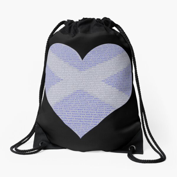 Scots Words in a Saltire in a Heart Drawstring Bag