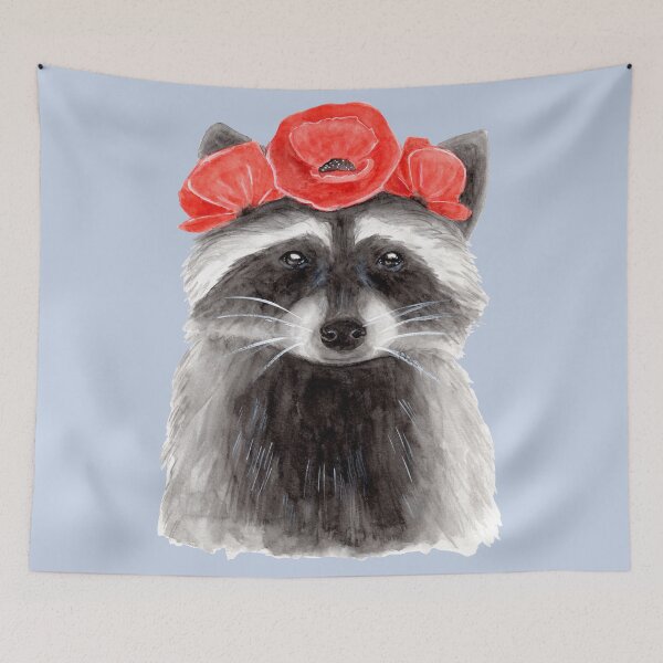 Artikelvorschau, Waschbär mit Blumenkrone - Aquarell entworfen und verkauft von Pattokarts.