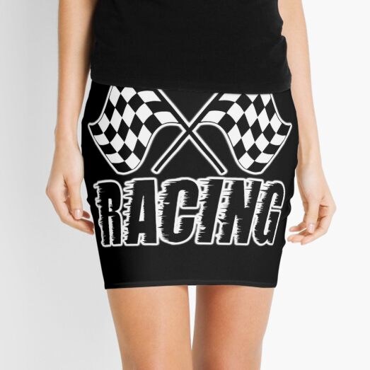 Racing Flag, Race, Checker, Chequred, Checkered, Flags. On BLACK. Mini Skirt