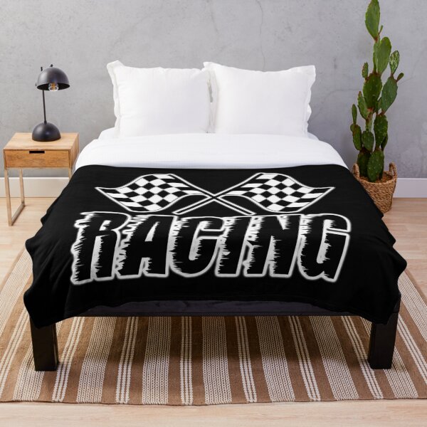 Racing Flag, Race, Checker, Chequred, Checkered, Flags. On BLACK. Throw Blanket