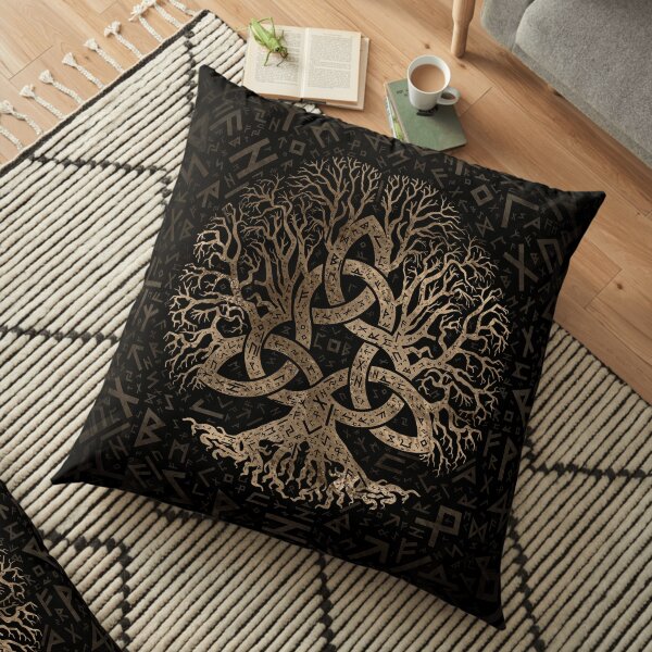 Tree of life with Triquetra on Futhark pattern Floor Pillow