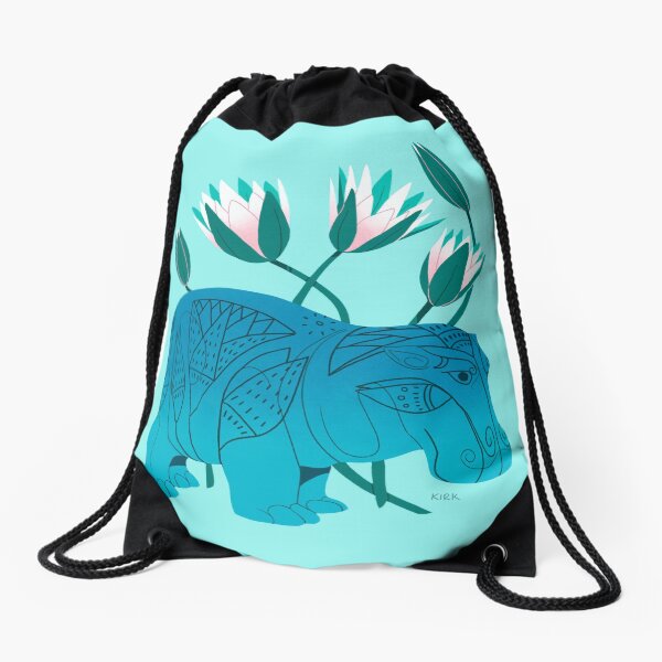 Faience Hippo - Floral Artefacts Drawstring Bag