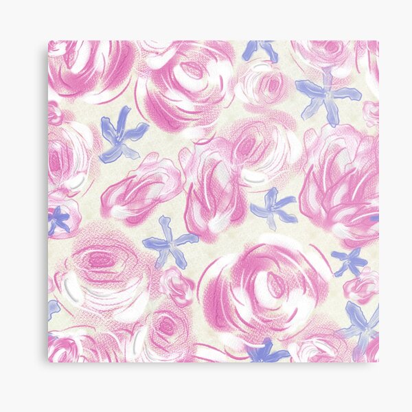 Pink & Purple Floral Roses & Clematis Pattern Metal Print