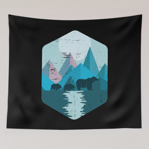 Item preview, Geometric mountains | Nature bear forest wilderness animals designed and sold by anziehend.