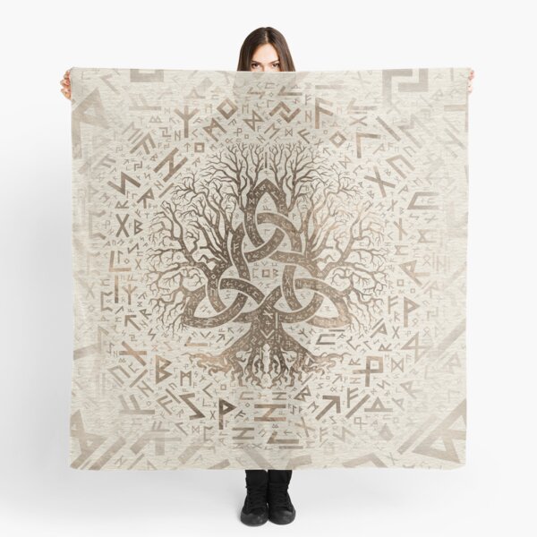 Tree of life with Triquetra and Futhark Pastel gold Scarf