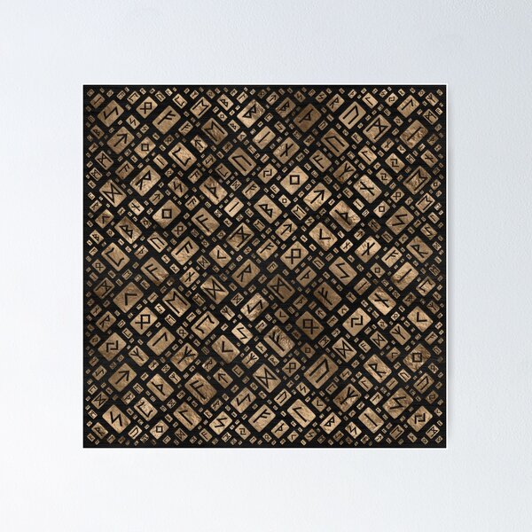 Item preview, Elder Runes - Futhark Pattern Gold on Black Wood #1 designed and sold by Nartissima.