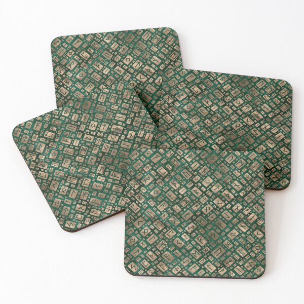 Item preview, Elder Runes - Futhark Pattern Gold on Malachite #2 designed and sold by Nartissima.